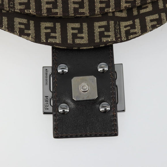 FENDI Zucchino Canvas Mamma Baguette Shoulder Bag Silver Brown Auth 182652SAM