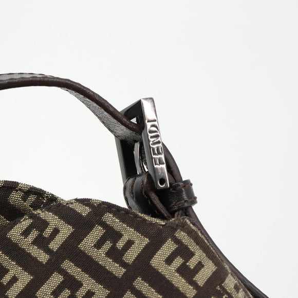 FENDI Zucchino Canvas Mamma Baguette Shoulder Bag Silver Brown Auth 182652SAM