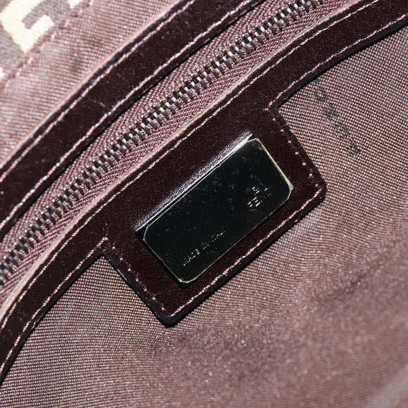 FENDI Zucchino Canvas Mamma Baguette Shoulder Bag Silver Brown Auth 182652SAM