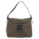 FENDI Zucchino Canvas Mamma Baguette Shoulder Bag Silver Brown Auth 182652SAM-13