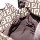 FENDI Zucchino Canvas Mamma Baguette Shoulder Bag Silver Brown Auth 182652SAM-23