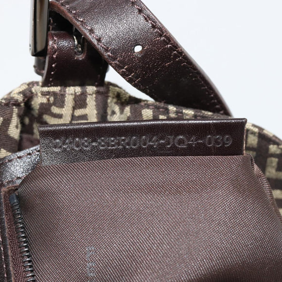FENDI Zucchino Canvas Mamma Baguette Shoulder Bag Silver Brown Auth 182652SAM
