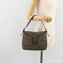 FENDI Zucchino Canvas Mamma Baguette Shoulder Bag Silver Brown Auth 182652SAM-25