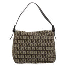 FENDI Zucchino Canvas Mamma Baguette Shoulder Bag Silver Brown Auth 182652SAM-2