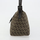 FENDI Zucchino Canvas Mamma Baguette Shoulder Bag Silver Brown Auth 182652SAM-3