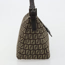 FENDI Zucchino Canvas Mamma Baguette Shoulder Bag Silver Brown Auth 182652SAM-4