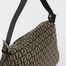 FENDI Zucchino Canvas Mamma Baguette Shoulder Bag Silver Brown Auth 182652SAM-6