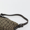 FENDI Zucchino Canvas Mamma Baguette Shoulder Bag Silver Brown Auth 182652SAM-14