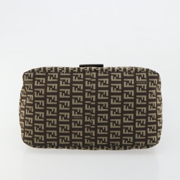 FENDI Zucchino Canvas Mamma Baguette Shoulder Bag Silver Brown Auth 182652SAM