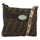 FENDI Zucca Canvas Celeria Shoulder Bag Black Brown Auth 182654A-1