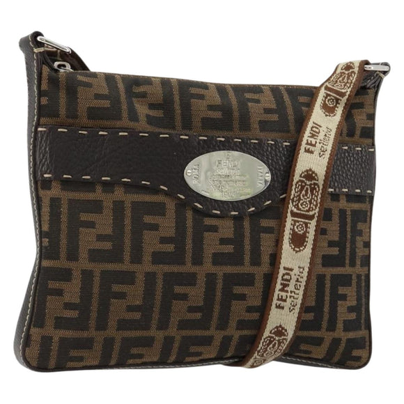 FENDI Zucca Canvas Celeria Shoulder Bag Black Brown Auth 182654A