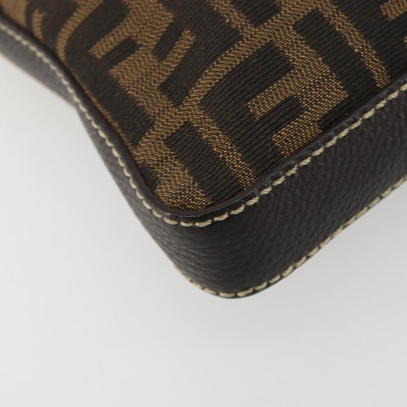 FENDI Zucca Canvas Celeria Shoulder Bag Black Brown Auth 182654A