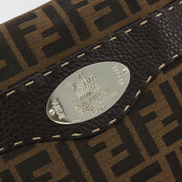 FENDI Zucca Canvas Celeria Shoulder Bag Black Brown Auth 182654A