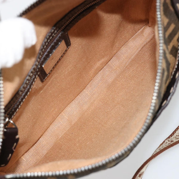 FENDI Zucca Canvas Celeria Shoulder Bag Black Brown Auth 182654A