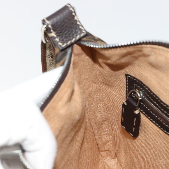 FENDI Zucca Canvas Celeria Shoulder Bag Black Brown Auth 182654A