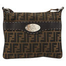 FENDI Zucca Canvas Celeria Shoulder Bag Black Brown Auth 182654A-13