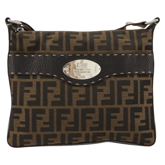 FENDI Zucca Canvas Celeria Shoulder Bag Black Brown Auth 182654A