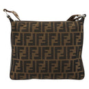 FENDI Zucca Canvas Celeria Shoulder Bag Black Brown Auth 182654A-2