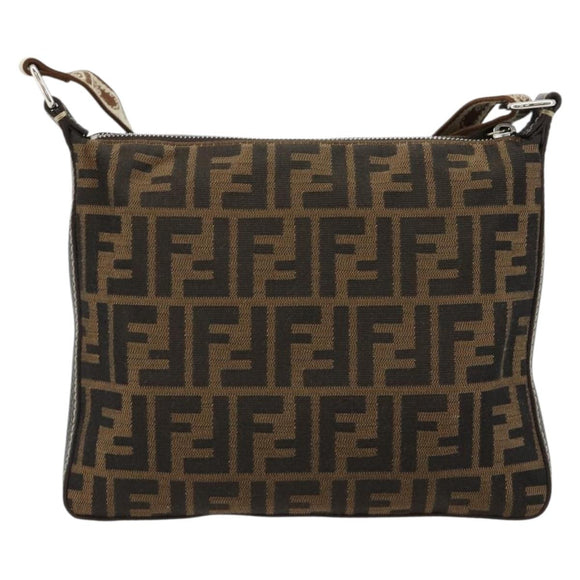 FENDI Zucca Canvas Celeria Shoulder Bag Black Brown Auth 182654A