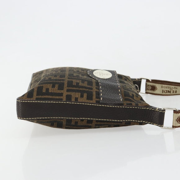 FENDI Zucca Canvas Celeria Shoulder Bag Black Brown Auth 182654A