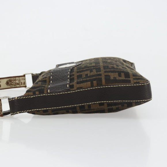 FENDI Zucca Canvas Celeria Shoulder Bag Black Brown Auth 182654A