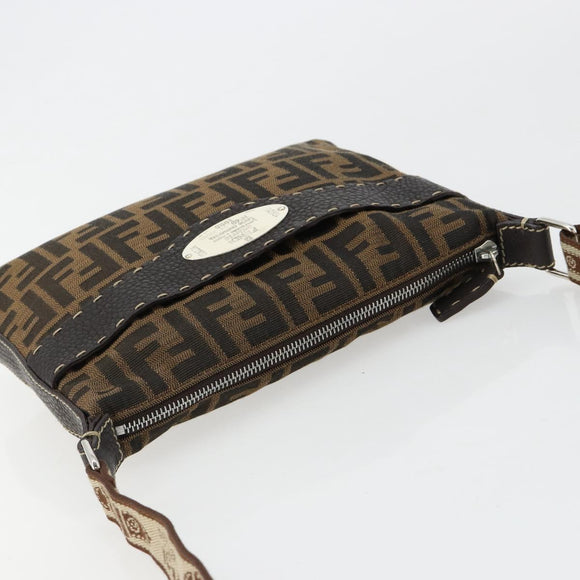 FENDI Zucca Canvas Celeria Shoulder Bag Black Brown Auth 182654A