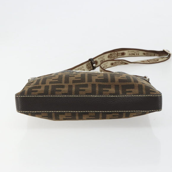 FENDI Zucca Canvas Celeria Shoulder Bag Black Brown Auth 182654A