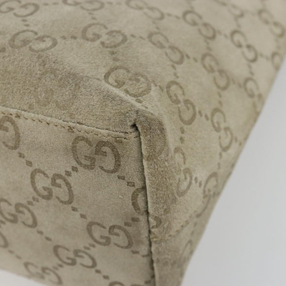 GUCCI GG Canvas Bamboo Umhängetasche Wildleder Grau Silber 001 2058 3008 Auth 182655