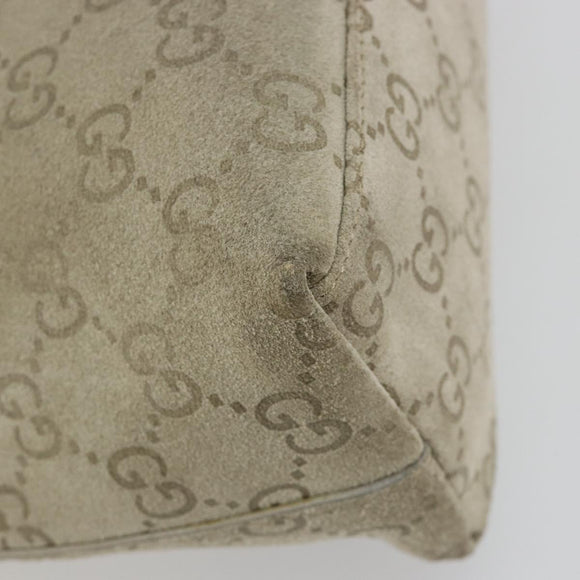 GUCCI GG Canvas Bamboo Umhängetasche Wildleder Grau Silber 001 2058 3008 Auth 182655
