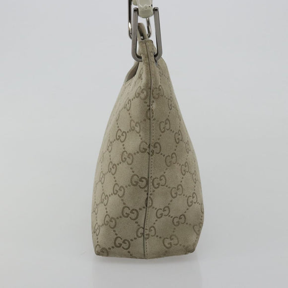 GUCCI GG Canvas Bamboo Umhängetasche Wildleder Grau Silber 001 2058 3008 Auth 182655