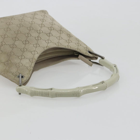 GUCCI GG Canvas Bamboo Umhängetasche Wildleder Grau Silber 001 2058 3008 Auth 182655