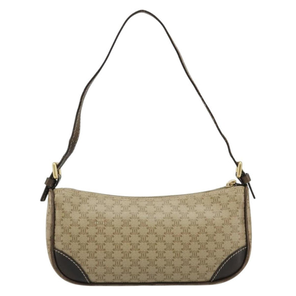 CELINE Macadam Canvas Accessory Pouch PVC Beige Gold Auth 182656