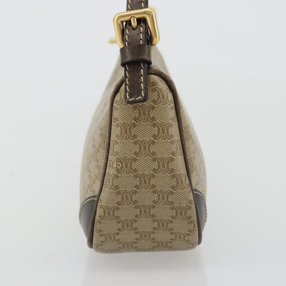 CELINE Macadam Canvas Accessory Pouch PVC Beige Gold Auth 182656