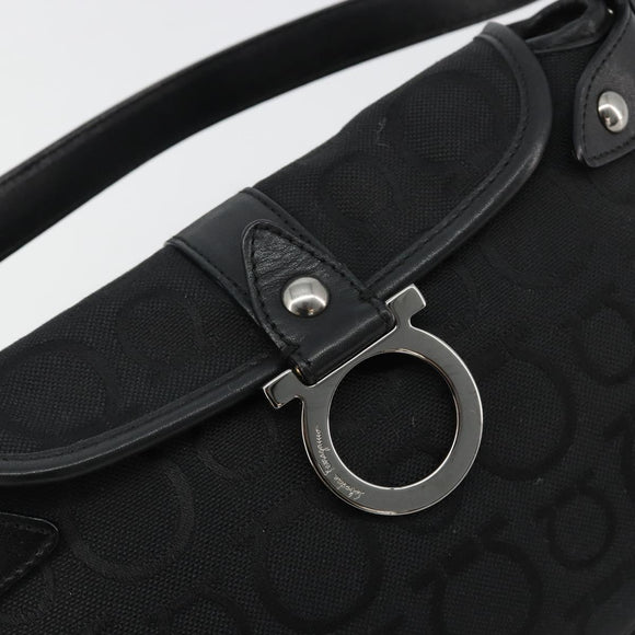 Salvatore Ferragamo Gancini Shoulder Bag Canvas Black Silver Auth 182658A