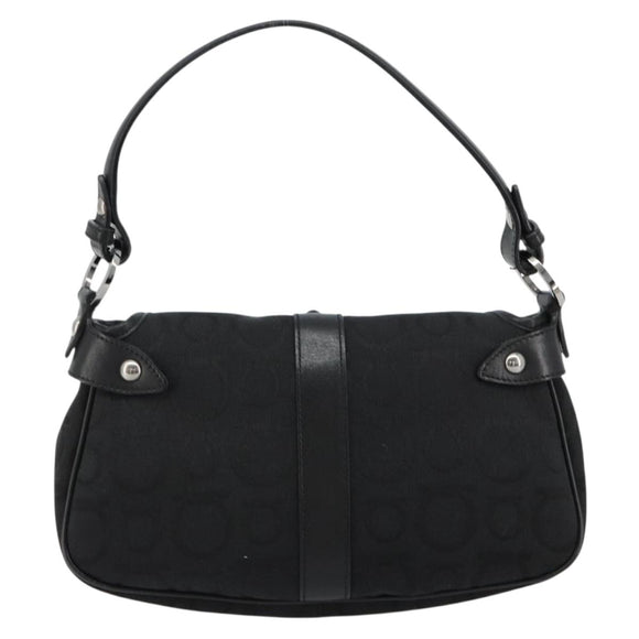 Salvatore Ferragamo Gancini Shoulder Bag Canvas Black Silver Auth 182658A