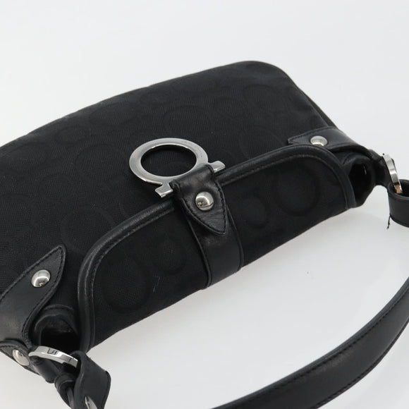 Salvatore Ferragamo Gancini Shoulder Bag Canvas Black Silver Auth 182658A