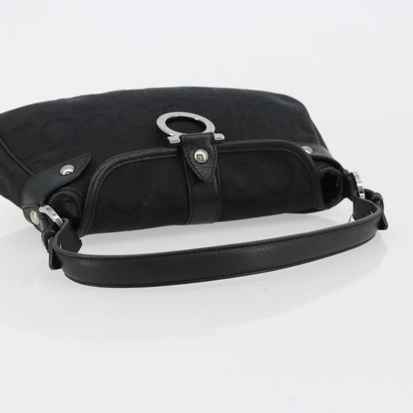 Salvatore Ferragamo Gancini Shoulder Bag Canvas Black Silver Auth 182658A