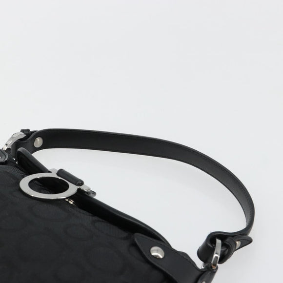 Salvatore Ferragamo Gancini Shoulder Bag Canvas Black Silver Auth 182658A