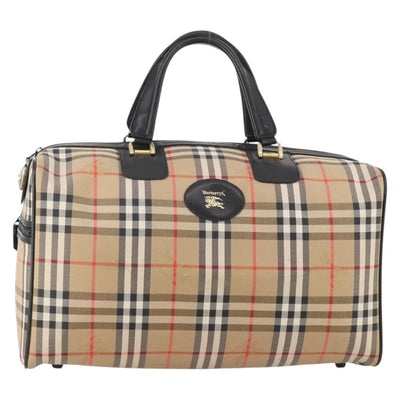 Burberrys Nova Check Boston Bag Canvas Beige Gold Auth 182661