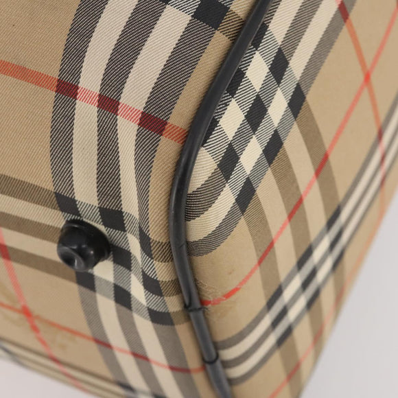 Burberrys Nova Check Boston Bag Canvas Beige Gold Auth 182661