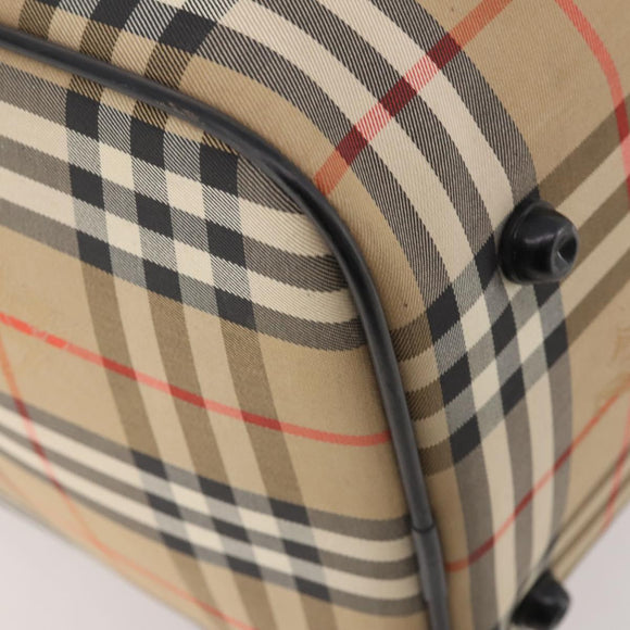 Burberrys Nova Check Boston Bag Canvas Beige Gold Auth 182661