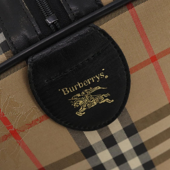 Burberrys Nova Check Boston Bag Canvas Beige Gold Auth 182661