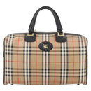 Burberrys Nova Check Boston Bag Canvas Beige Gold Auth 182661-2