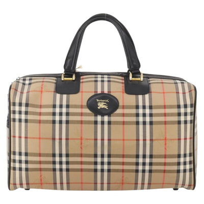 Burberrys Nova Check Boston Bag Canvas Beige Gold Auth 182661 - 0
