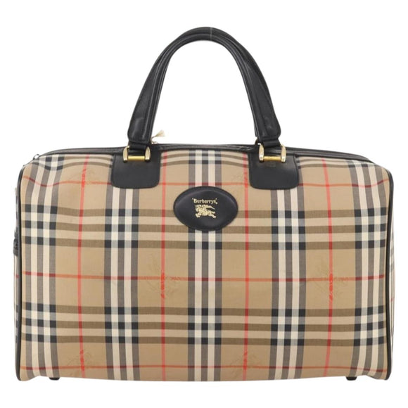Burberrys Nova Check Boston Bag Canvas Beige Gold Auth 182661