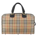 Burberrys Nova Check Boston Bag Canvas Beige Gold Auth 182661-3