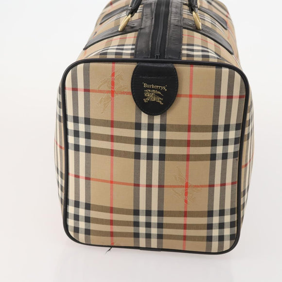 Burberrys Nova Check Boston Bag Canvas Beige Gold Auth 182661