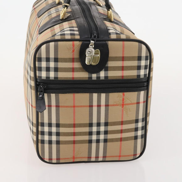 Burberrys Nova Check Boston Bag Canvas Beige Gold Auth 182661
