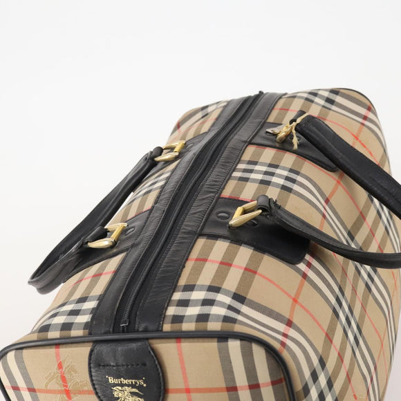 Burberrys Nova Check Boston Bag Canvas Beige Gold Auth 182661