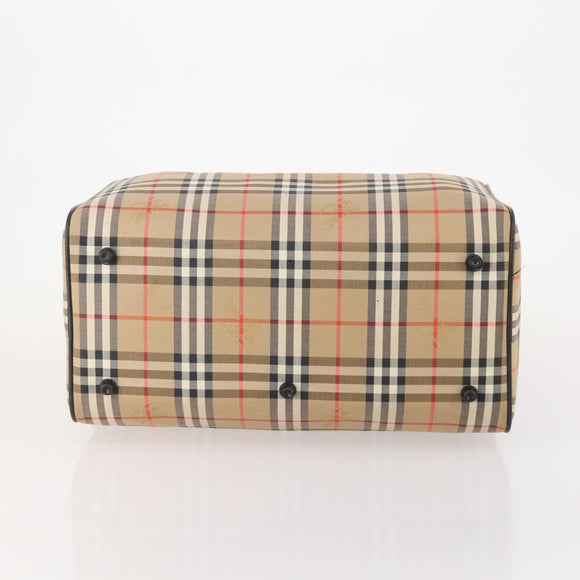 Burberrys Nova Check Boston Bag Canvas Beige Gold Auth 182661